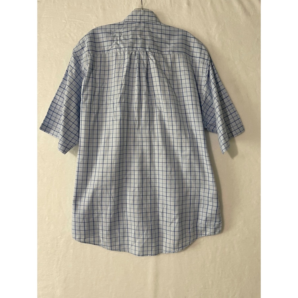 Gitman Bros Mens Lg Blue White Windowpane Check Short Sleeve Button Down Shirt